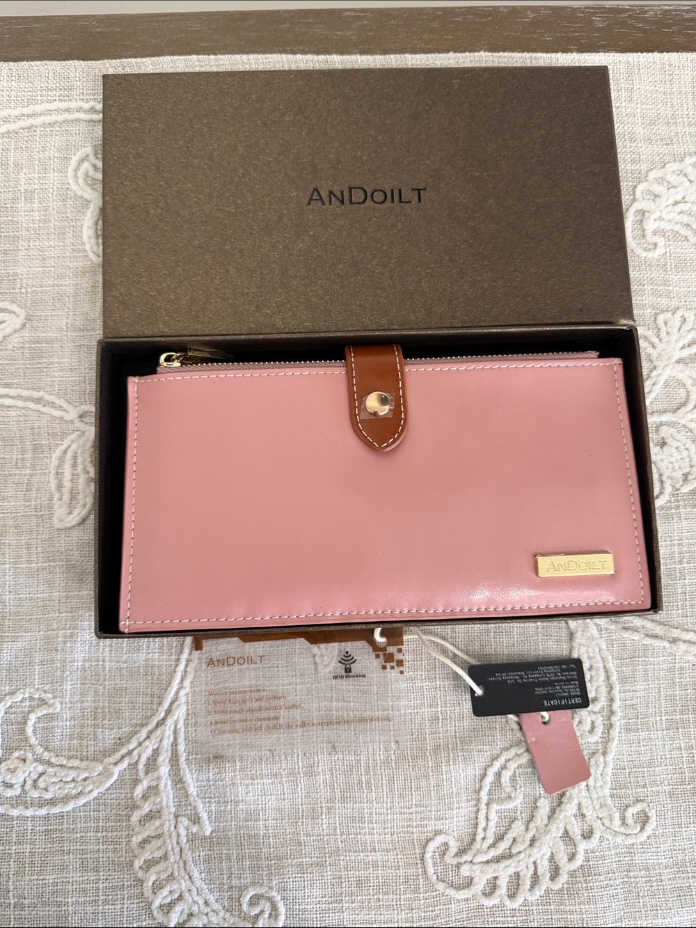 ANDOILT Slim Leather RFID Blocking
Card Holder Wallet with Two Zip Compartments